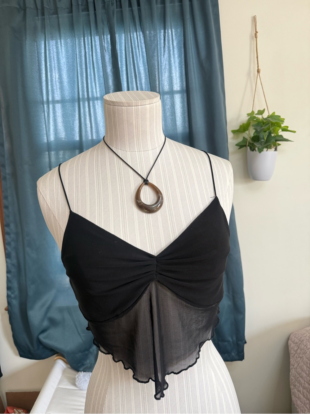 Garage Black Sheer Handkerchief Hem Crop Top